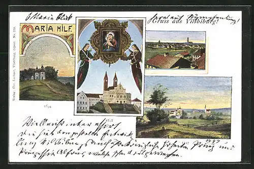AK Vilsbiburg, Teilansicht, Kirche und Gnadenbild, Ortspartie