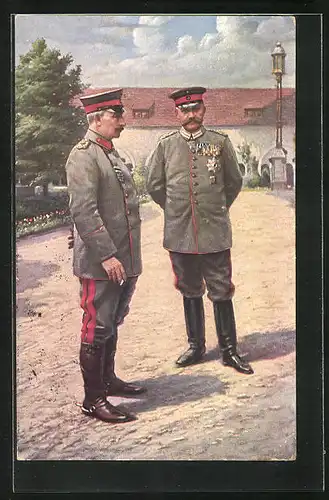 AK Schloss zu Posen, Kaiser Wilhelm II. u. Paul von Hindenburg in Uniform