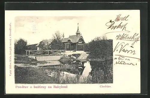 AK Babylon, Chodsko, bastirny, Blick auf ein Gasthaus
