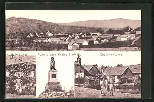 AK Ujezd, Kozinuv statek, Pomník Jana Koziny Sladkého, Chodske stavby