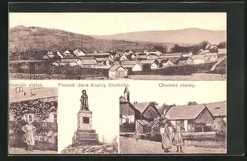 AK Ujezd, Kozinuv statek, Chodske stavby, Pomnik Jana Koziny Sladkeho