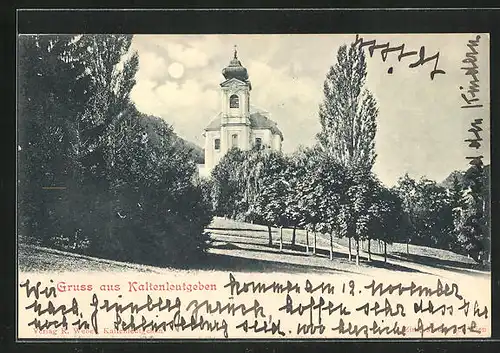 AK Kaltenleutgeben, Kirche im Vollmondlicht