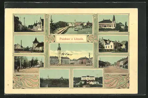 AK Lítovel, Rathaus, Platz und Strassen des Ortes