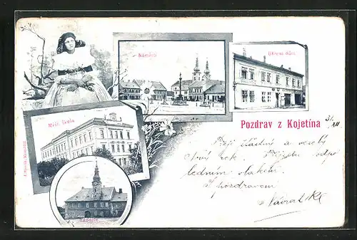AK Kojetin, Námesti, Obecní dum, Mest. skola