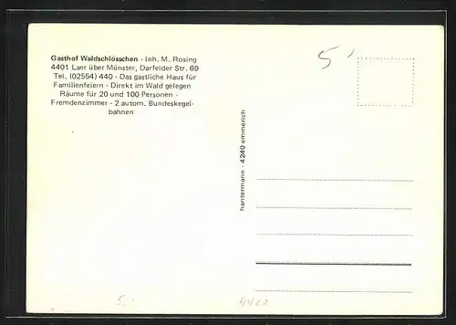 AK Laer über Münster, Gasthof Waldschlösschen, Inh. M. Rosing, Darfelder Strasse 69