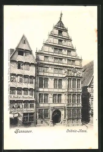 AK Hannover, Leibniz-Haus mit Gasthof E. Bode
