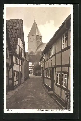 AK Soest, Strasse Haarhofgasse mit Paulikirche