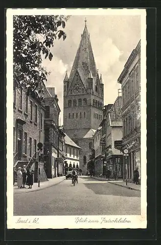 AK Soest i. W., Rathausstrasse mit Blick zum Patroklidom
