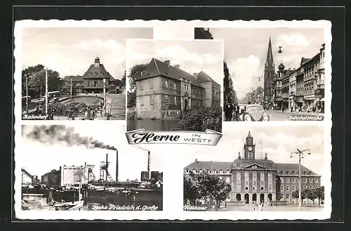 AK Herne, Zeche Friedrich d. Grosse, Bahnhof, Rathaus