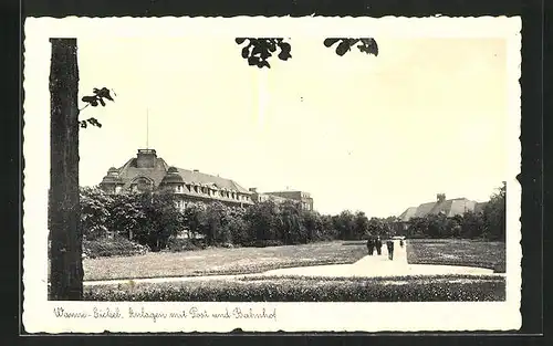 AK Wanne-Eickel, Parkanlage mit Post und Bahnhof