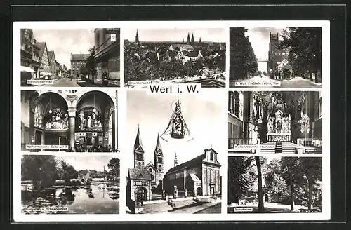 AK Werl i. W., Schlossruine, Kurgarten, Wallfahrtskirche