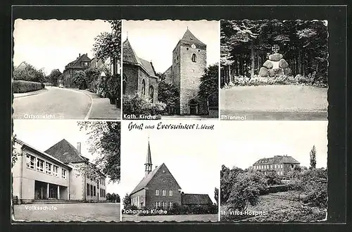 AK Everswinkel i. Westf., Ehrenmal, St. Vitus-Hospital, Ortsansicht
