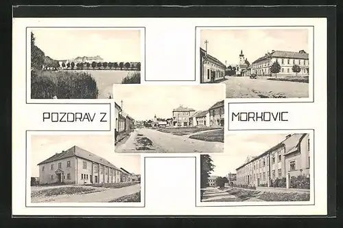 AK Morkovice, Kirche, Ortsansicht, Hauptstrasse