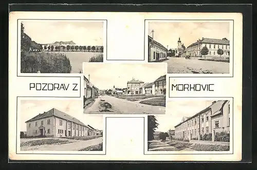 AK Morkovice, Kirche, Ortsansicht, Hauptstrasse