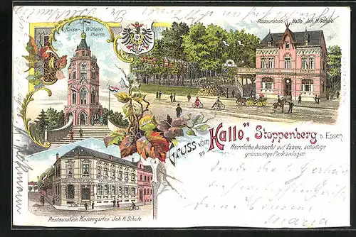 Lithographie Stoppenberg b. Essen, Gasthaus Hallo, Restaurant Kaisergarten