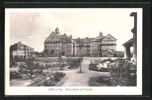 AK Riesa a. Elbe, Carola-Schule mit Schulhof