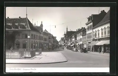 Foto-AK Frankenthal, Speyerer Strasse mit Geschäft