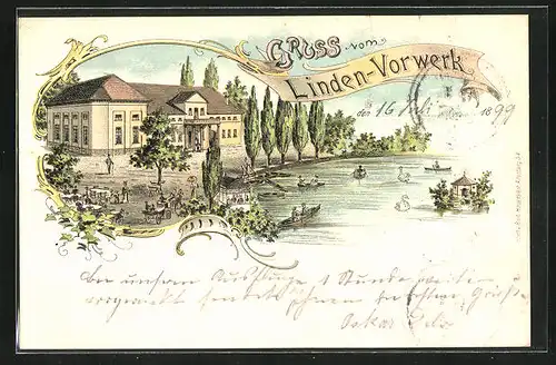 Lithographie Kohren-Sahlis, Gasthaus Linden-Vorwerk