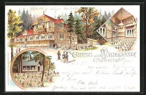 Lithographie Chemnitz, Gasthaus Waldschänke, Innenansicht