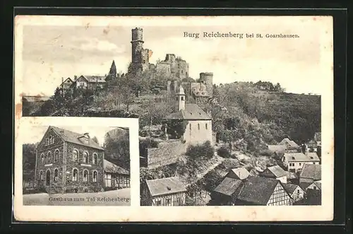 AK Reichenberg b. St. Goarshausen, Gasthaus zum Tal, Ortspartie mit Burg