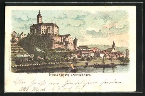 Lithographie Gundelsheim, Ansicht des Schloss Horneggs
