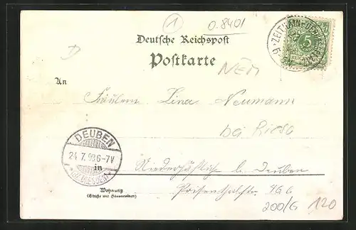 Lithographie Zeithain, Kaiser-Wilhelm Allee, Wasserwerk, Offiziers-Casino
