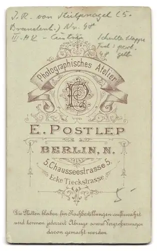 Fotografie E. Postlep, Berlin, Chaussee-Strasse 5, Junger Soldat des Musikkorps, Inf. Rgt. von Stülpnagel 48 5. Brandb.