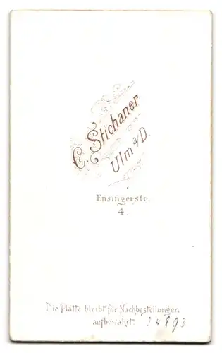 Fotografie C. Stichaner, Ulm a. D., Ensingerstrasse 4, Gardesoldat mit Bajonett, Musikkorps