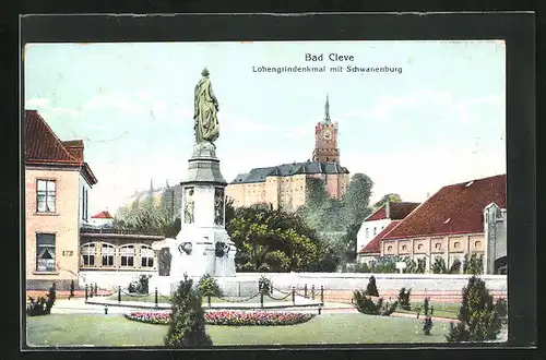 AK Bad Cleve, Lohengrindenkmal mit Schwanenburg