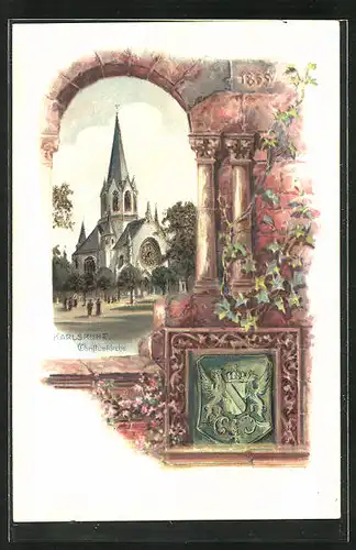 Passepartout-Lithographie Karlsruhe, Christuskirche, Wappen