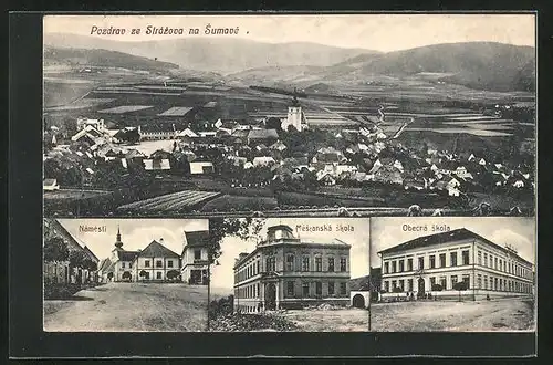 AK Strazov / Sumava, Námesti, Mestanská skola, Obecna skola