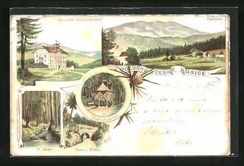 Lithographie Ceska Kubice, Pensionat Krasnohorska, Cerchov, Ceska studanka