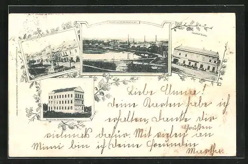 AK Hohenstadt, Gasthof Eiche, Deutsche Gewerbeschule, Nordseite des Kirchenplatzes mit Denkmal