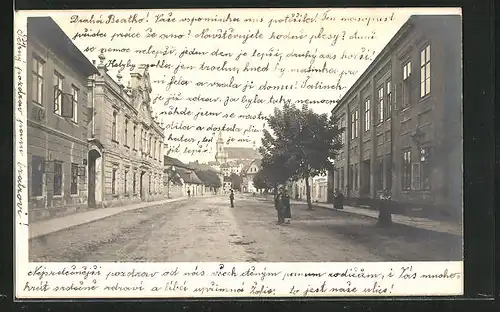 AK Mähr. Weisskirchen, Strassenpartie mit Gebäudeansicht