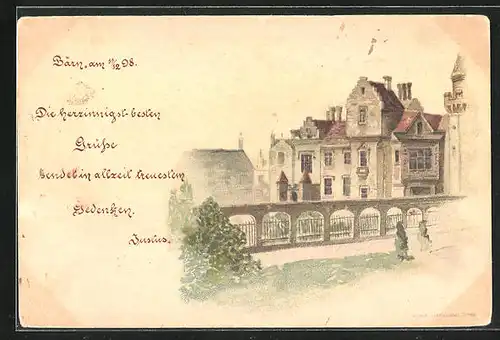 Künstler-AK Bärn, Strassenpartie mit Gebäudeansicht