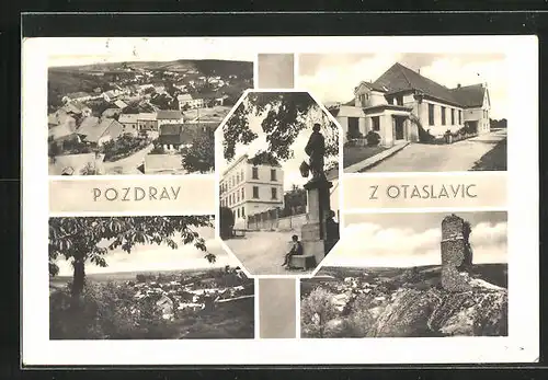 AK Otaslavice, Teilansicht, Strassenpartie mit Gebäudeansicht, Ruine