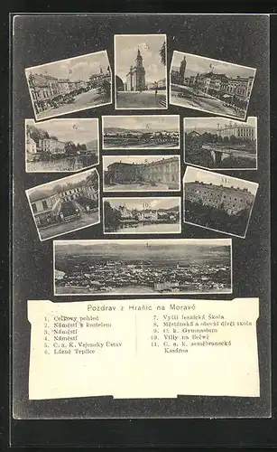 AK Hranice, Namesti s kostelem, Villy na Becwe, C. a. K. Vejensky Ustav