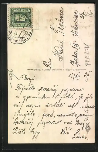 AK Prerov, Uferpartie mit Geschäft v. J. Sponar