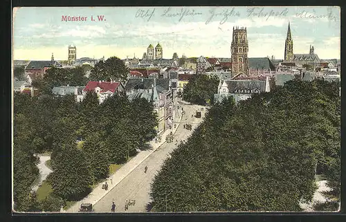 AK Münster i. W., Teilansicht mit, Strassenpartie