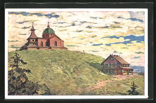 Künstler-AK Radhost, Kaple a utulna