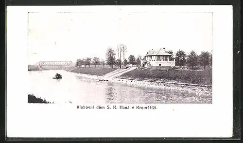 AK Kromeriz, Flusspartie mit Haus am Ufer