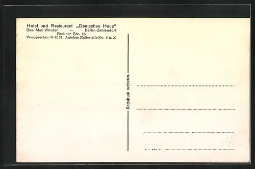 AK Berlin-Zehlendorf, Hotel und Restaurant Deutsches Haus und Autobus, Berliner Strasse 15