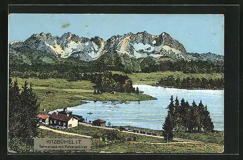 Künstler-AK Kitzbühel i. T., Schwarzsee mit Kaisergebirge