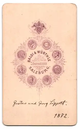 Fotografie Baldi & Würthle, Salzburg, Schwarzstrasse, Brüder Gustav & Georg Lippert um 1872