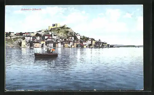 AK Sebenico-Sibenik, Küste vor dem Ort mit Ruderboot