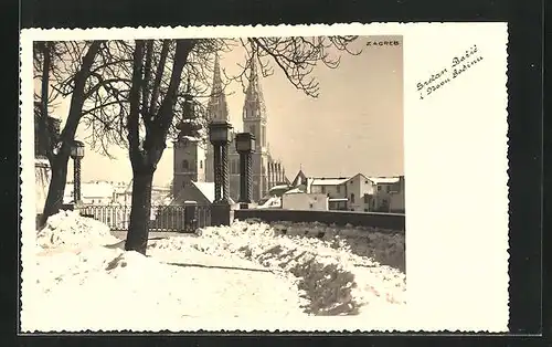AK Zagreb, Blick auf die Kathedrale im Winter