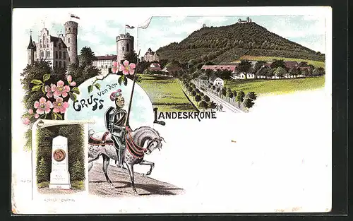 Lithographie Görlitz, Landeskrone, Körnerdenkmal und Burg