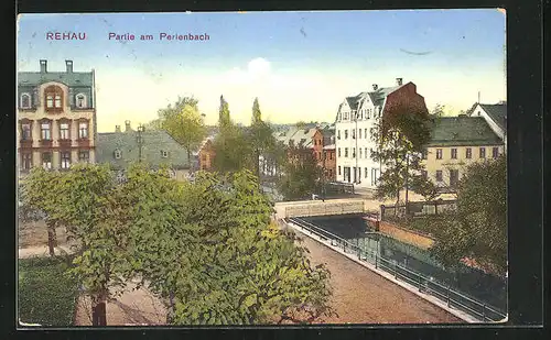 AK Rehau, Partie am Perlenbach, Gartenstrasse am Maxplatz