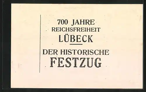 AK Lübeck, 700 Jahre Reichsfreiheit, Teufel schmieden das Domkanzelgitter, Historischer Festumzug