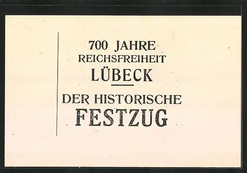 AK Lübeck, 700 Jahre Reichsfreiheit, Till Eulenspiegel auf seinem Esel, Historischer Festumzug